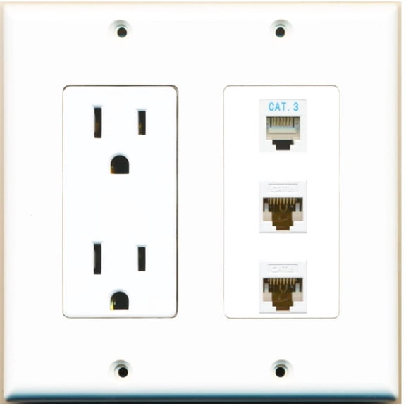 Ultra Spec Cables 1 Port Phone 2 Port Cat6 Ethernet Wall Plate w/Power Outlet