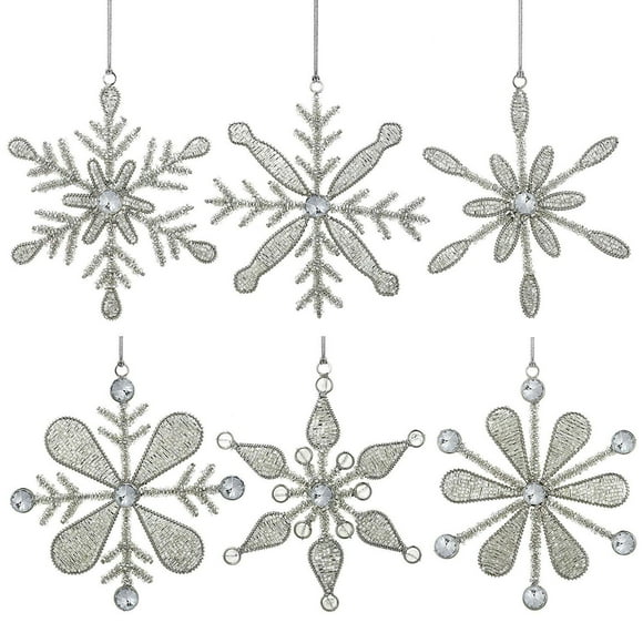 Handmade Snowflake Iron & Glass Pendant Christmas Tree Ornaments Set | ShalinIndia Elegant Hanging Decor for Home and Party Decoration | Ideal 6 Inches Christmas Decorations for Tree (E)