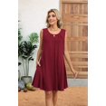 thumbnail image 5 of Women'S Summer Solid Color Round Neck Hollow Pleated Sleeveless Dress with Pockets Wine Red M, 5 of 9