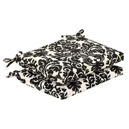 Pack of 2 Outdoor Patio Furniture Seat Cushions - Dramatic Black & Cream Damask
