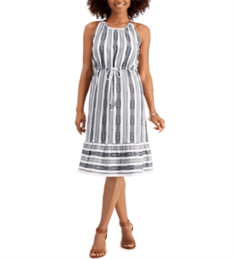 Style & Co Women's Striped Jacquard MIDI Dress Blue Size Small