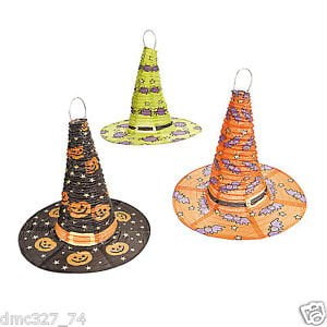 3pc Set HALLOWEEN Party Decoration Witch Hat Shaped Hanging Paper LANTERNS