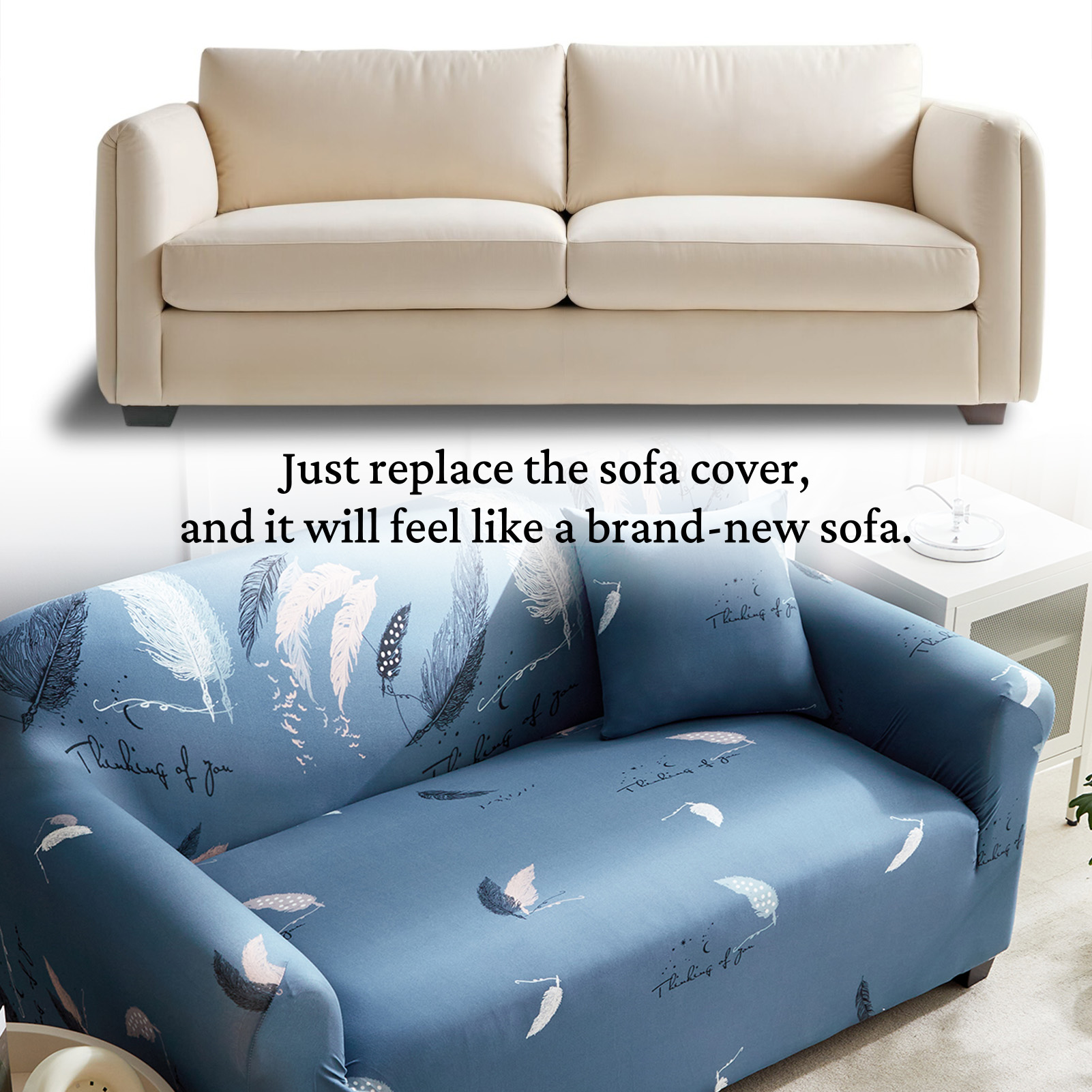 HonorHut Printed Sofa Cover Full Wrap Stretch Couch Covers Polyester Loveseat Non-Slip Slipcovers Washable Sofa Throw for Pet Hair Spill Resistance Sofa Clothes Cover Grayish Blue