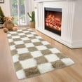 thumbnail image 3 of COZONY 2x6 Checkered Thick Runner Rug, Non-Slip Ultra Soft Shag Accent Carpet for Hallway, Childrens Room, Brown, 3 of 14