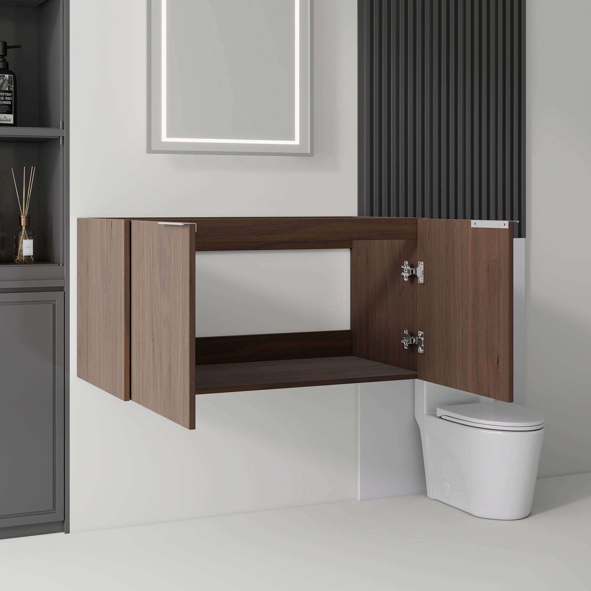Leumius 36" Floating Bathroom Vanity Cabinet,Soft-Close Double Doors,Wall Mounted Cabinet Set Bathroom Vanity for Small Space,Cabinet Only,Brown
