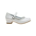 thumbnail image 2 of Josmo Little Kids Girl Faux Leather Low Heel Buckle Dress Shoes with Rhinestones, White Patent, 3, 2 of 7