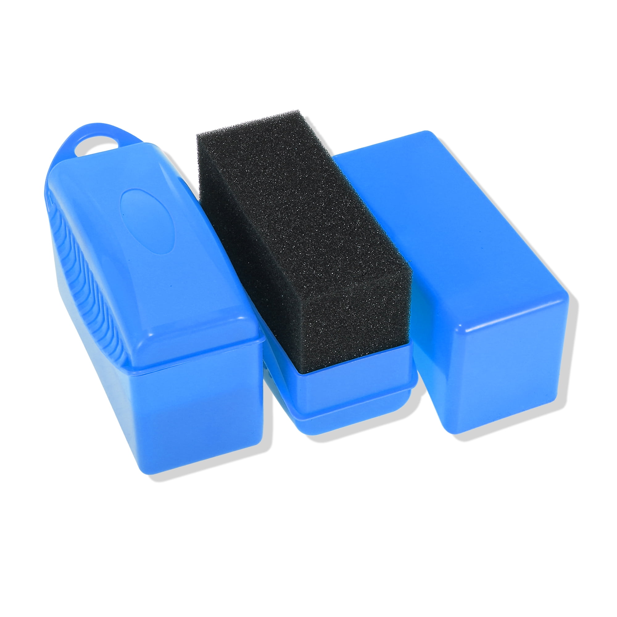 2pcs Car Dressing Tire Tyre Wheel Detailing Shine Contour Applicator Pad Sponge Foam Brush Waxing Cleaning w/ Lid Blue