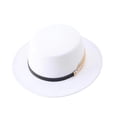 thumbnail image 3 of Classic Fedora Hat for Women and Men, Wool Look Wide Brim Flat Top Jazz Cap with Ribbon, Formal Church Hat for Wedding, Party, and Vintage Costume White, 3 of 3