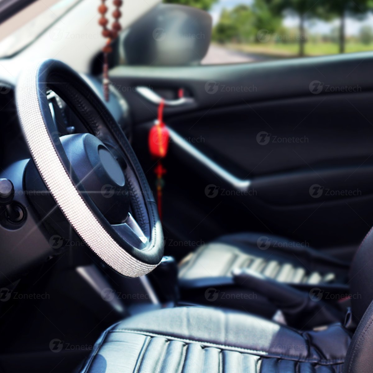 Rhinestone Diamonds Crystal Car Steering Wheel Cover -Zone Tech Shiny Bling Steering Wheel Cover with PU Leather Backing