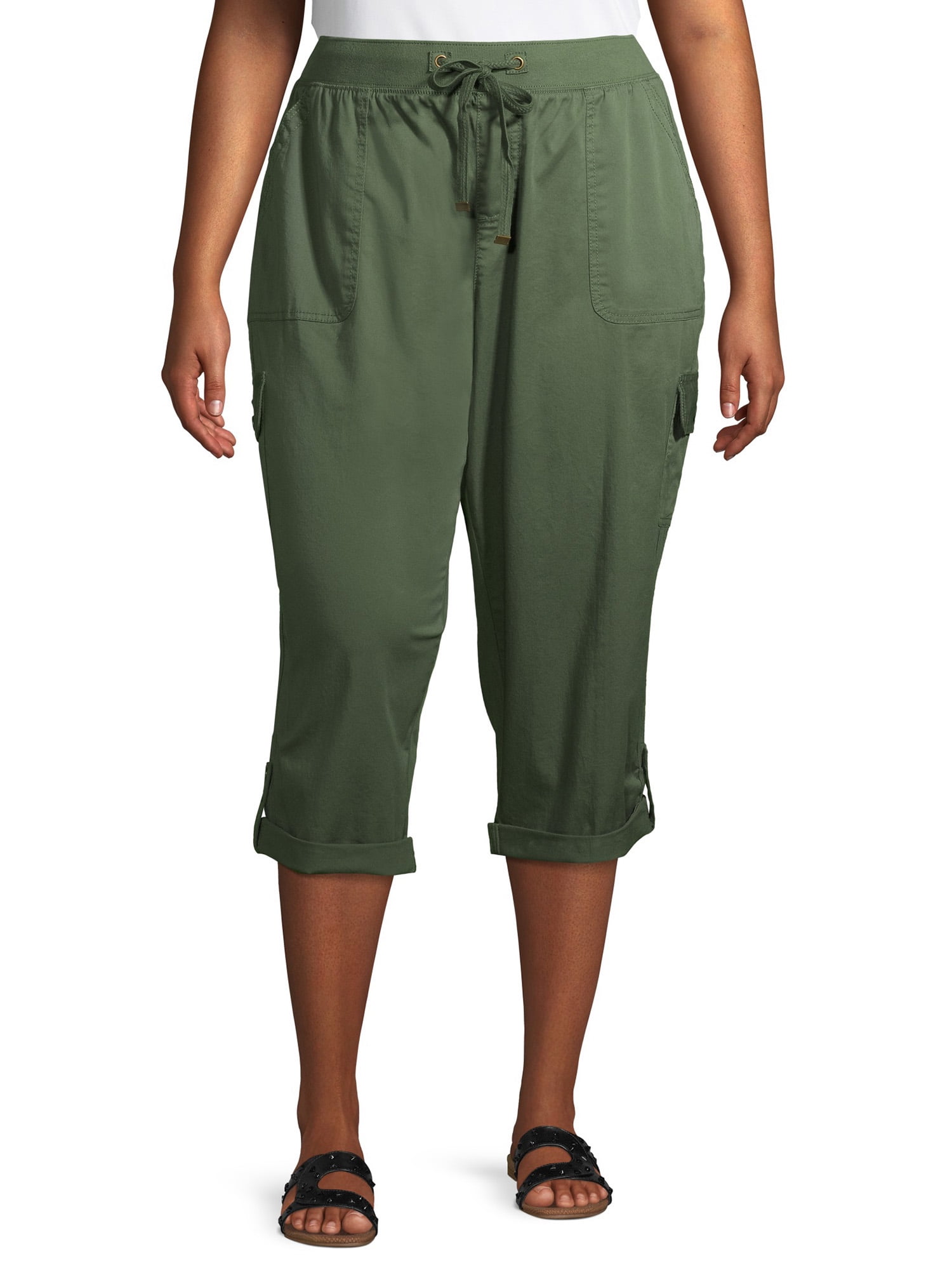 Terra & Sky Plus Size Cargo Capri with Taping - Walmart.com