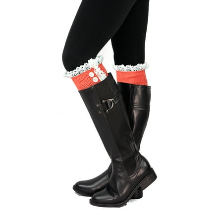 NYFASHION101® Soft Cotton Lace Boot Cuff Billy w/Button Accent - Coral
