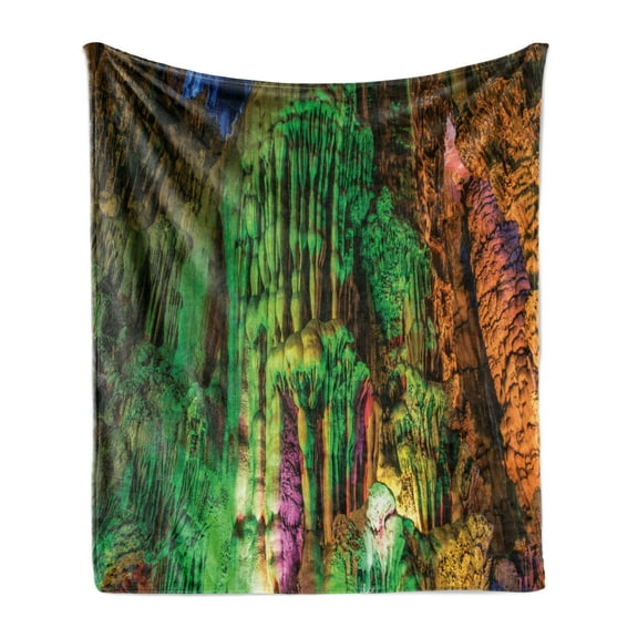 Colorful Soft Flannel Fleece Blanket, Rainbow Colored Rock Formation Theme Natural Beauties Composition Pastoral Image, Cozy Plush for Indoor and Outdoor Use, 50" x 60", Multicolor, by Ambesonne