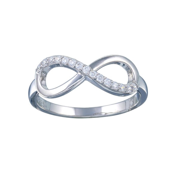 Rhodium Plated 925 Sterling Silver Clear CZ Infinity Ring Band White Jewelry Female Size 7