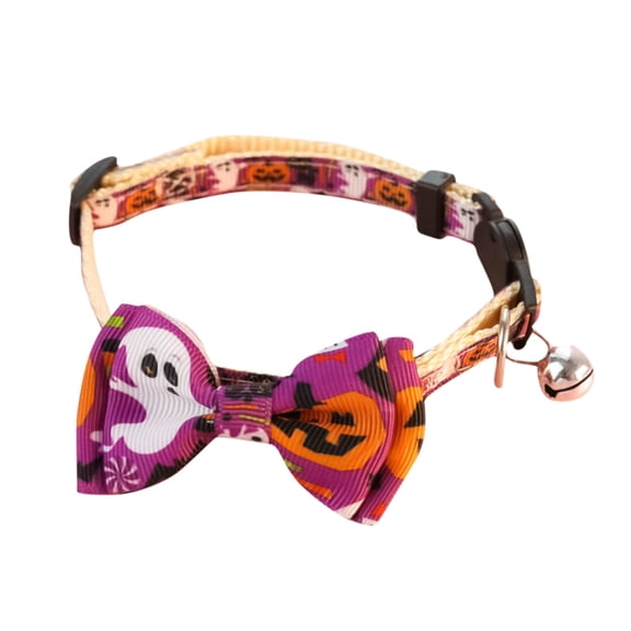 Halloween Cat Collar Breakaway with Cute Bow Tie and Bell for Kitty Adjustable Safety(7-12.9Inch,E)
