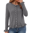 thumbnail image 2 of vigerkar Womens Casual Ruffle Cardigan Sweaters Button Up Crew Neck Long Sleeve Sweater Cute Soft Knit Tops (Grey, L), 2 of 7