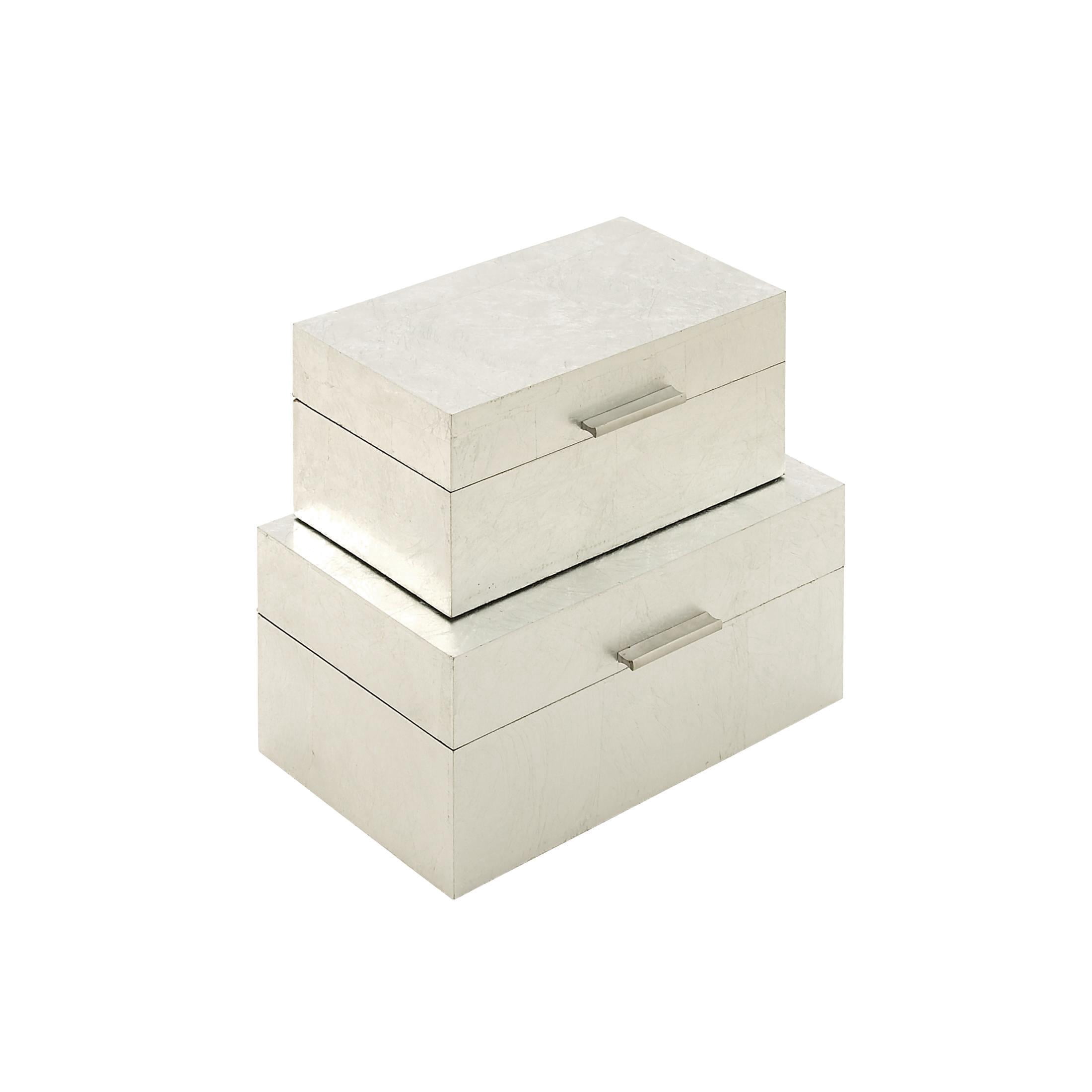 CosmoLiving by Cosmopolitan Silver Wooden Decorative Box with Textured Foiled Exterior, 2 Count
