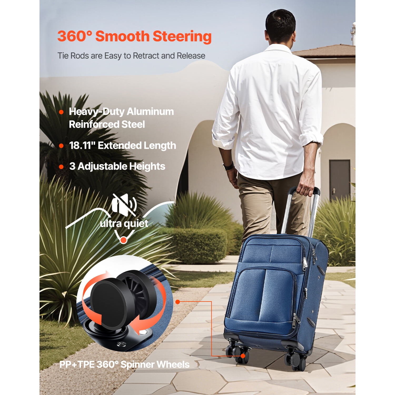 KFFKFF 20-Inch Expandable Softside Luggage with Spinner Wheels, Lightweight Carry-On Suitcase with TSA Lock and Extra Storage Pocket, Blue
