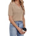 thumbnail image 4 of Mujeres Camisas de manga corta moda Pure color casual cómodo señoras blusa Top para las mujeres verano caqui M, 4 of 6