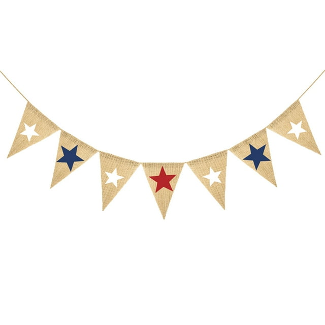 CIMAXIC Party 1pc Independence Day Linen Star Pattern Party Decorative Banner (Assorted Color),6.69"X5.12"X0.04"