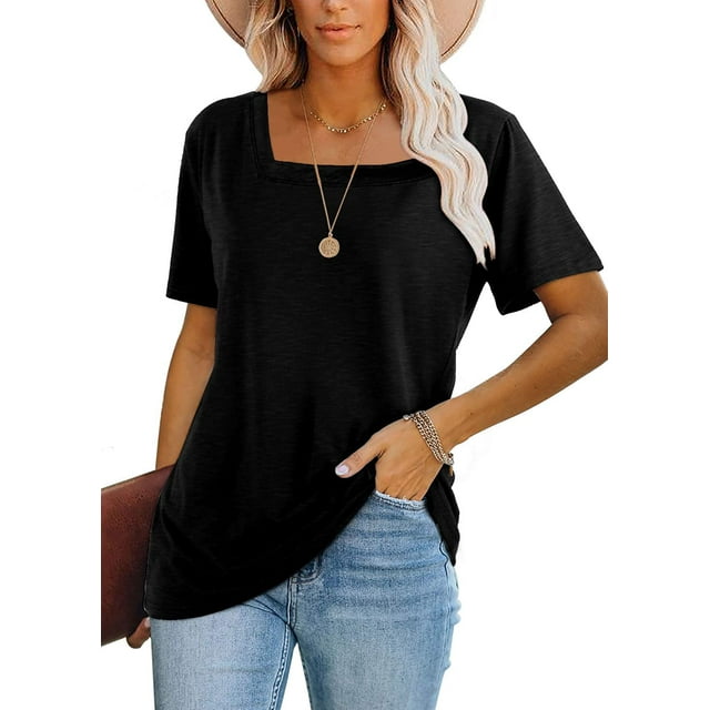 Camiseta Casual de Mujer Lunivop con Escote Cuadrado y Manga Corta