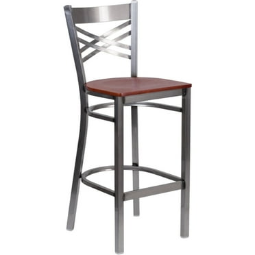 HERCULES Series Clear Coated ''X'' Back Metal Restaurant Barstool, Cherry and Gray