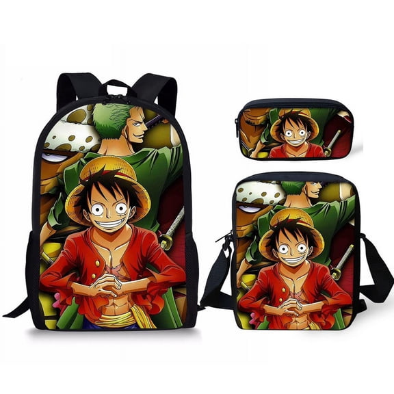 One piece Cartoon Print Backpack, Crossbody Bag and Pen Case Three-piece set