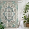 thumbnail image 2 of Xipuska Beige Teal Boho Shower Curtain - Water Repellent Fabric Shower Curtains Washable, Medieval Vintage Ethnic Floral Abstract Decorative Cloth Bathroom Curtains Modern Bath Decor 36"x72", 2 of 6