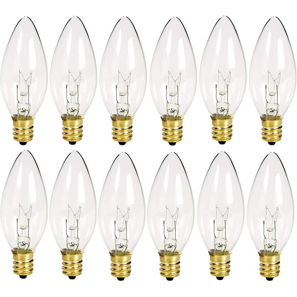 shiyou-- Crystal Clear Torpedo Tip Candelabra Replacement Bulbs - Great for Electric Window Candle Lamps - 7W - 120 Volts - E12 (12 Pack)