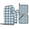 thumbnail image 1 of Oven Mitts and Pot Holders Set, Baking 4-Piece Set for Kitchen for Outdoor BBQ Mitts Heat Resistant Cooking, Blue Gingham Print Pattern, 1 of 8