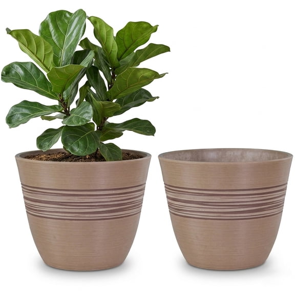 GreenShip 12 inch Planters for Indoor Outdoor Plants, Large Indoor Outdoor Planters Set of 2, Modern Plant Pots with Drainage Hole, Weather Resistant