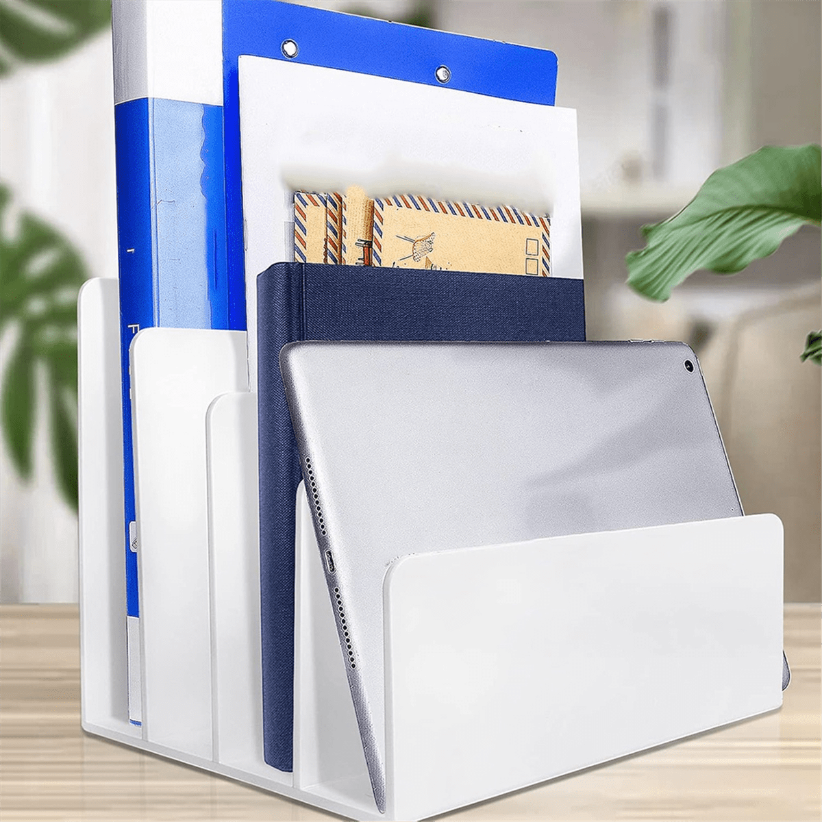 Desktop File Organizer, 4 Partition Desk Storage and Accessories Folder Sorter for Mail Stationery Electronics