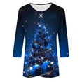 thumbnail image 5 of Womens Christmas Tops 3/4 Length Sleeve Crew Neck Xmas Tree Printed Graphic Tee Shirts Holiday Casual T-shirt (2XL, Navy 02), 5 of 5