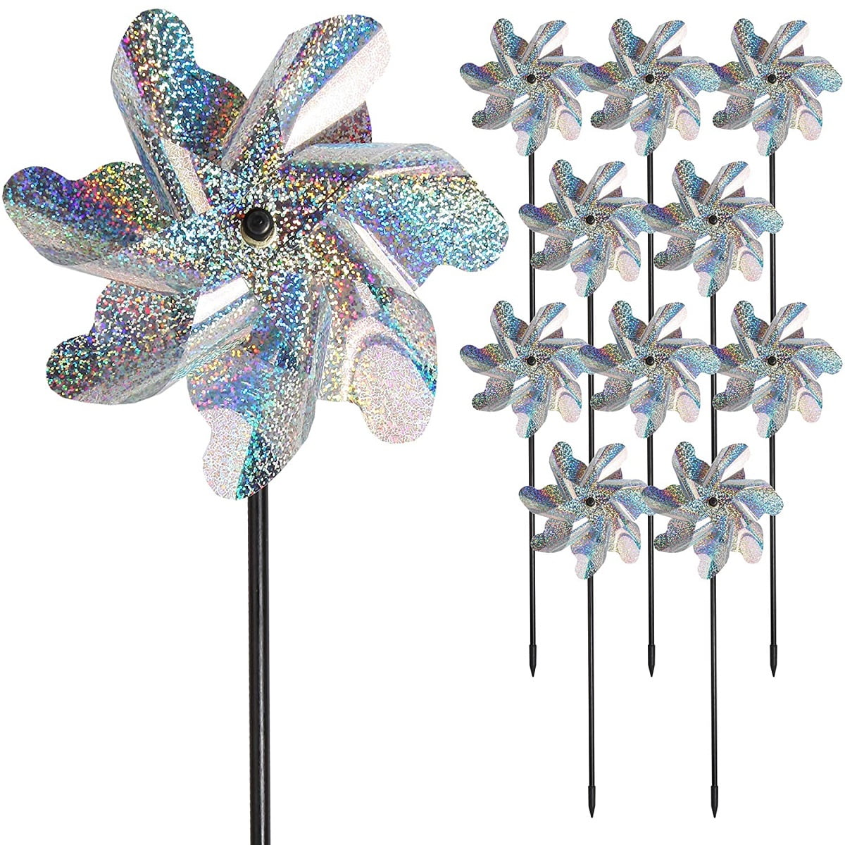 Bird Repellent Reflective Pinwheel Sparkly Holographic Silver Spinners NP_fr 