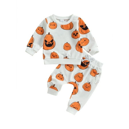 

Canis Toddler Boys Girls Pumpkin Print Sweatshirt and Elastic Waist Pants Set