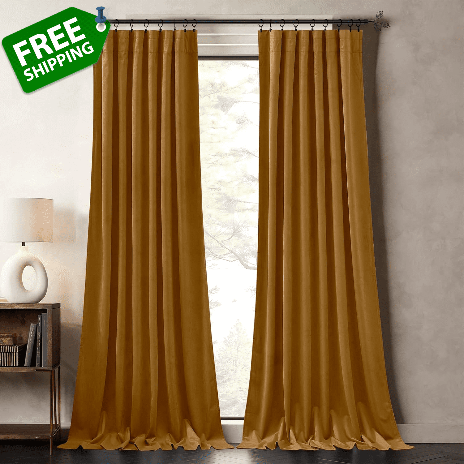 Gold Blackout Velvet Curtains 84 Inches - Super Soft Theater Velvet Curtains - I