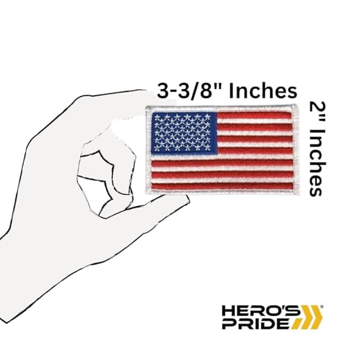 Hero's Pride American Flag Patch, White Border, Sew-On, 3-3/8" x 2" (Pack of 12)