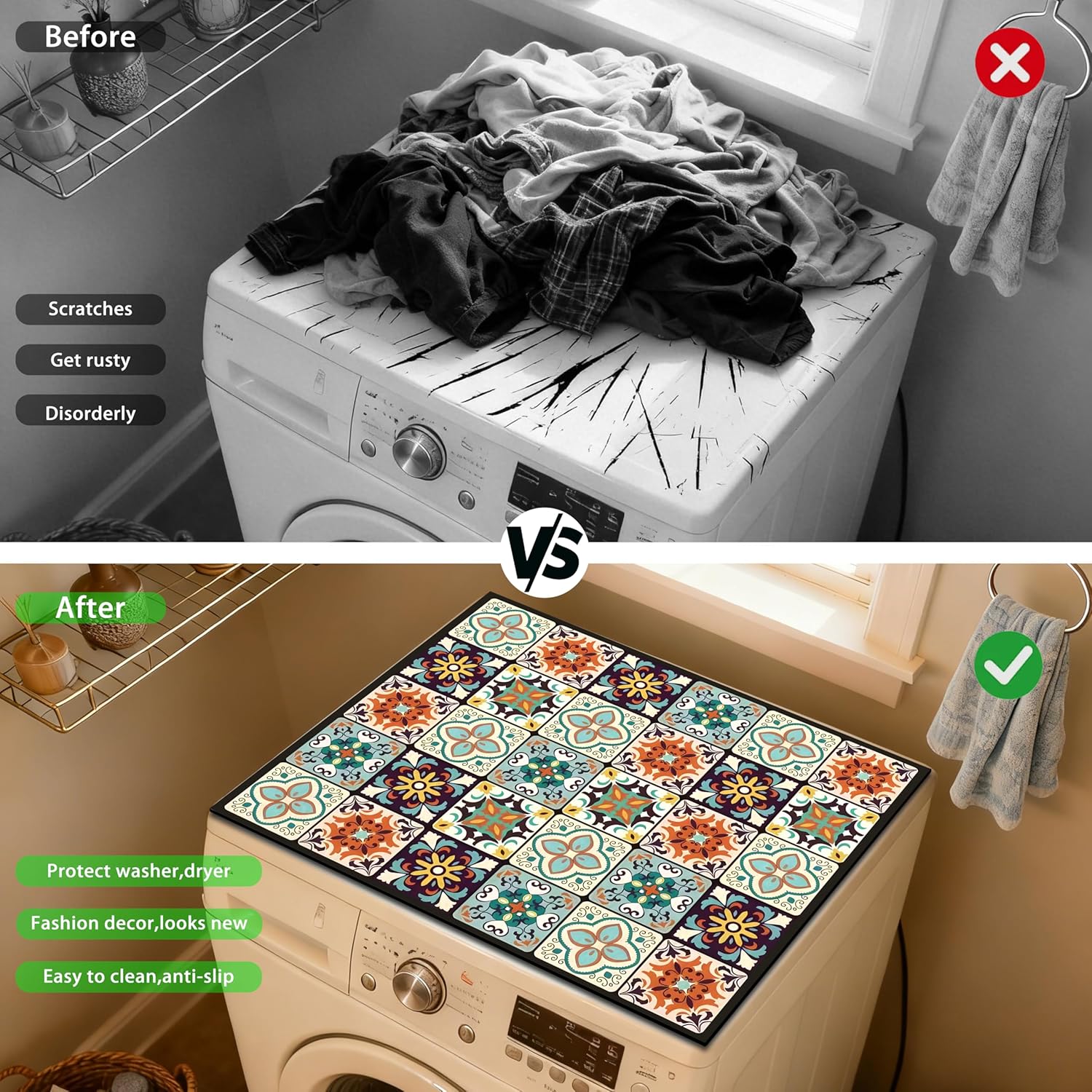 Washer and Dryer Covers for the Top 23.6" X 19.7", Washer and Dryer Top Protector Mat, Non Slip Washing Machine Dust Cover Pad for Laundry Room Kitchen Home Decor