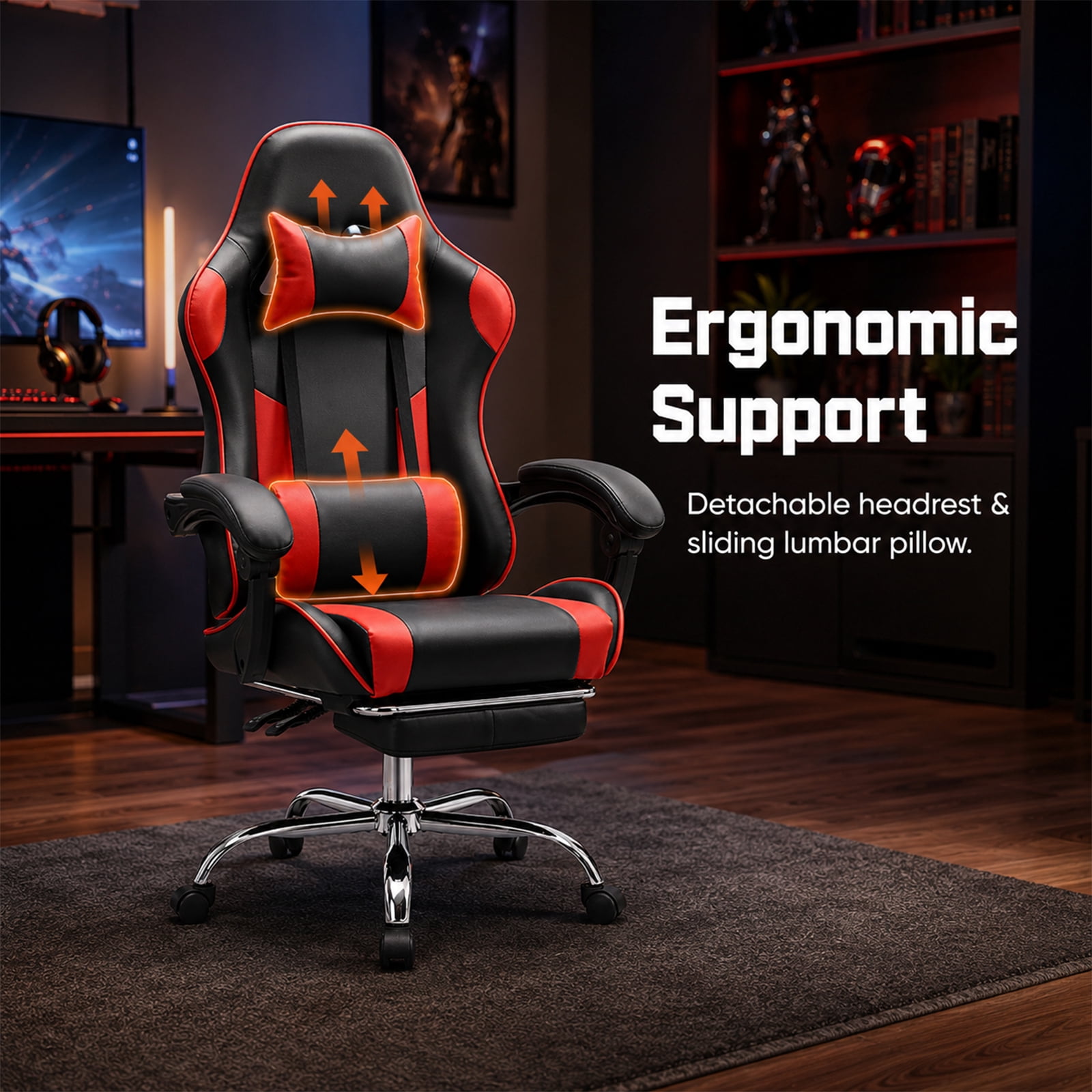 Alvantor Gaming Chair, Adjustable Backrest and Height, Ergonomic Computer Chair with Footrest and Lumbar Support, 275lb Capacity