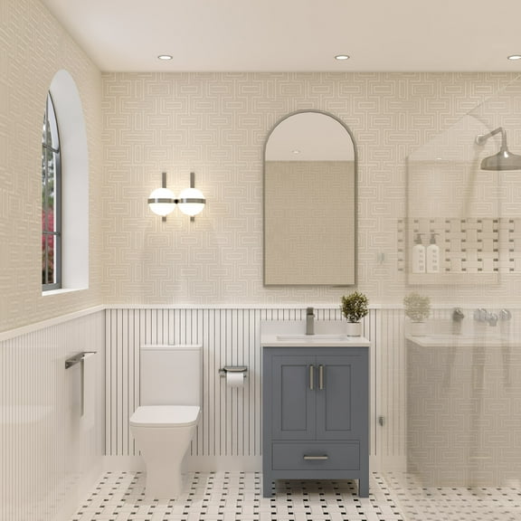 Ayna Decors Rooh 24 Inch Charcoal Grey Bathroom Vanity Cabinet Only, Brushed Nickel Hardware, AVR24CG0002