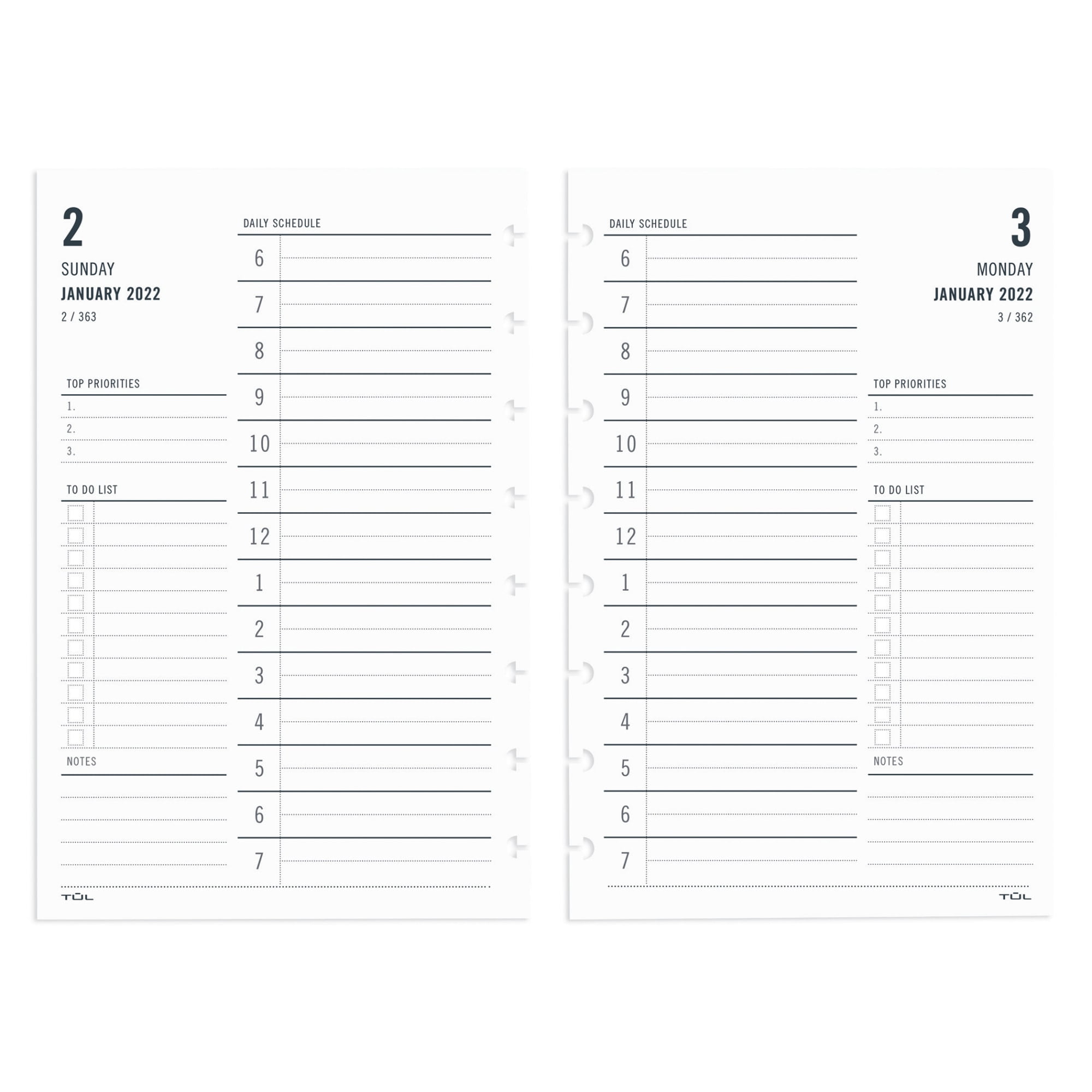 TUL® Discbound Daily Refill Pages, Junior Size, January To December 2022, TULJRFLR-1PG