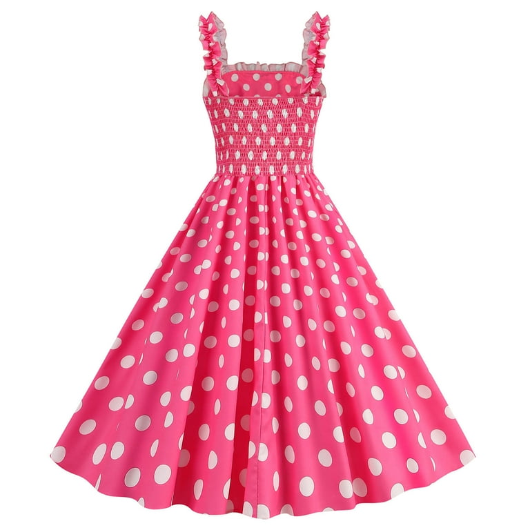 JGGSPWM Womens Polka Dot Dress A-line Dress 50s 60s Vintage Dresses  Sweetheart Neck Sleeveless Dress Hot Pink XL - Walmart.com