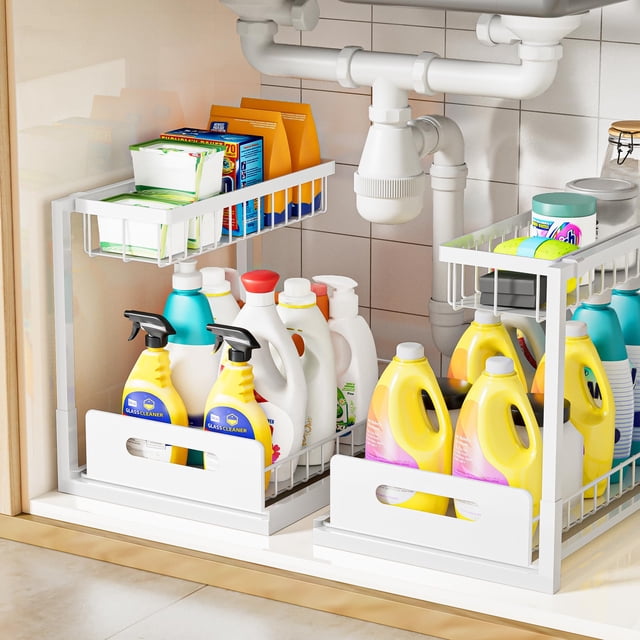 Vusign Organizador Debajo Del Fregadero De La Cocina, Organizador Extraíble De 2 Niveles Para Fregadero De Baño Y Gabinete De Almacenamiento, Estante De Organización De Almacenamiento Para Cocina, Bañ
