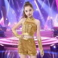 thumbnail image 2 of Xudanell Toddler Outfits for Girls Light Sequin Glitter Crewneck Top Shorts Sets Tassel Split Summer Dance Clothes, 2 of 4