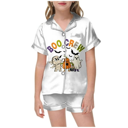 

Girls Fall Outfits 2Pcs Shirts Shorts Halloween Pajama Sets Blouses Pants Sleepwear Loungewear Outfit Sets for Girls