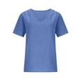 thumbnail image 4 of LIZUOJUN Linen Shirts For Women V-Neck Short Sleeve Blouse Breathable Lightweight Casual Loose Fit Solid Crinkled Gauze Top Summer Beach Bohemian,Blue,L, 4 of 6