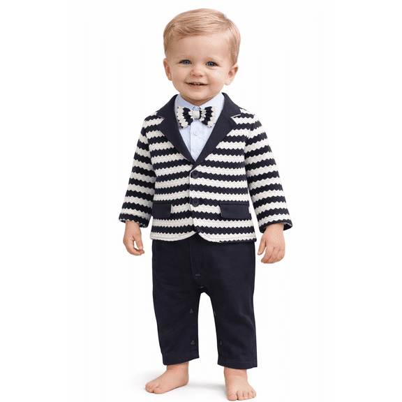 StylesILove Handsome Baby Boy Tuxedo Coverall Romper and Striped Jacket (70/3-6 Months)