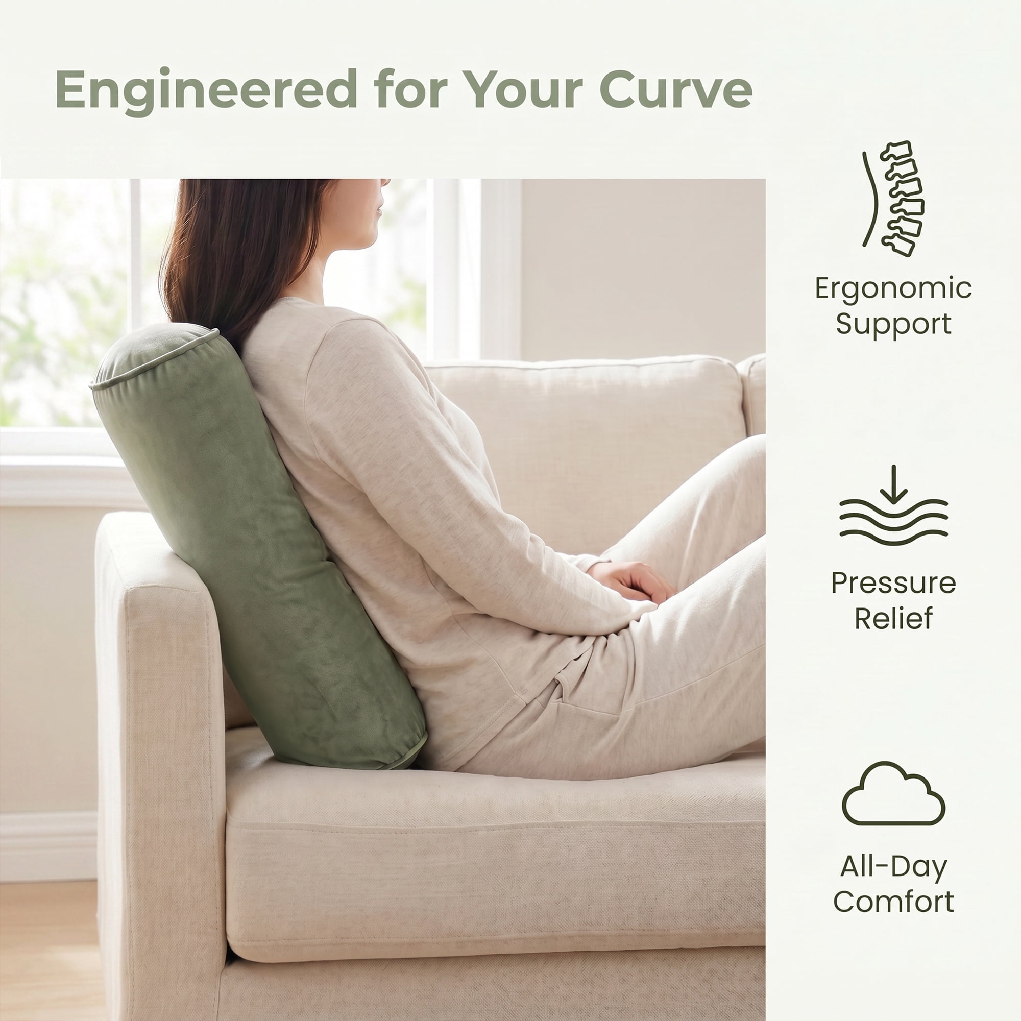 Unique Bargains Lumbar Support Wool Pillow for Back Support Matcha Green 19.7"x6.7"
