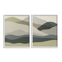 Stupell Industries Modern Green Mountains Landscape Painting White Framed Art Print Wall Art, 11 x 14, Set of 2