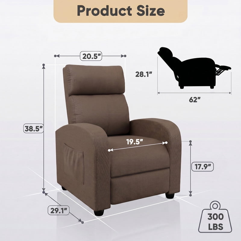 Vineego Massage PU Leather Recliner Adjustable Home Theater Seating Chair with Lumbar Support for Living Room,Brown