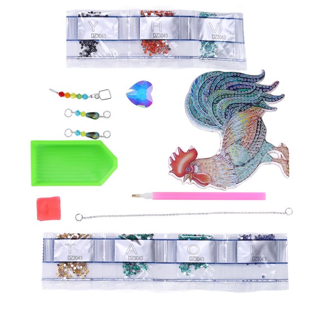 Rhinestone Art, Fine Workmanship Simple Operation Small Volume DIY Production Rooster Pattern Rhinestone Painting For Outdoors Garden For Home